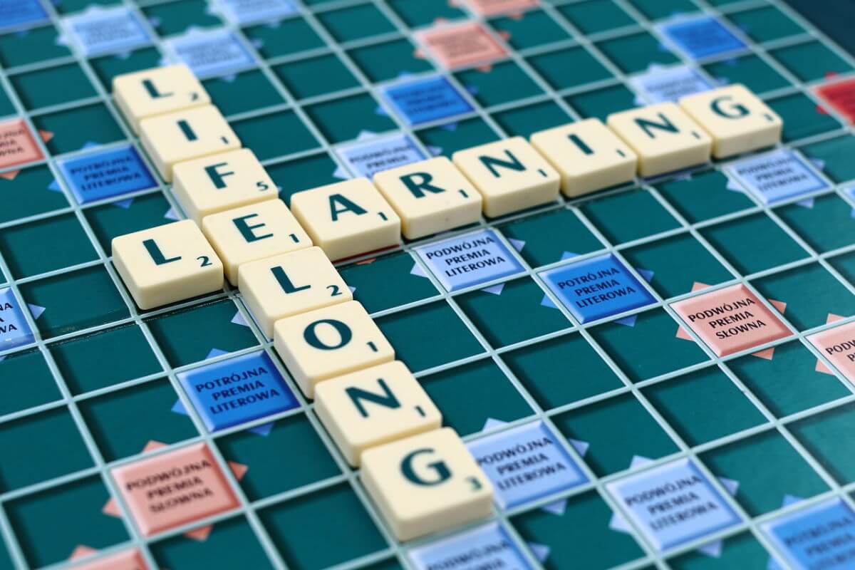 A picture of a Scrabble board with the word lifelong intersected by the word learning. By investing in your team you can make a cultural commitment to lifelong learning in your business.